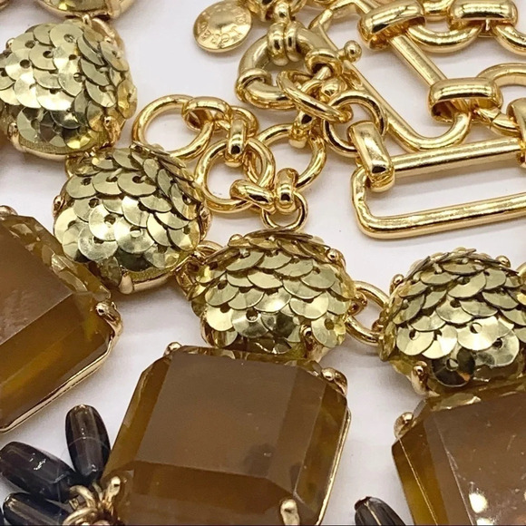 J. Crew Brown Jeweled Gold Sequin Necklace - Picture 3 of 4